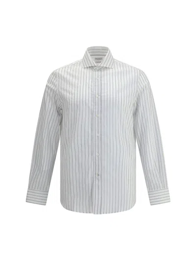 Brunello Cucinelli Men Striped Shirt In White