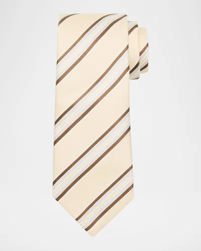 Brunello Cucinelli Men's Striped Silk Tie In Neutral
