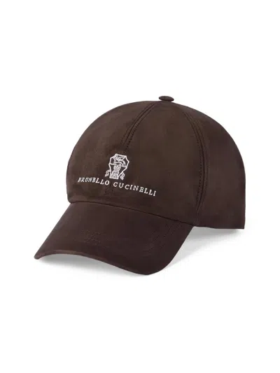 Brunello Cucinelli Logo-embroidered Suede Cap In Brown