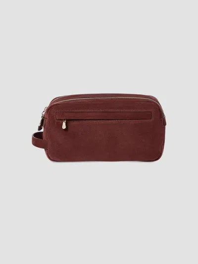 Brunello Cucinelli Men's Suede Beauty Case With Double Zipper In Burgundy