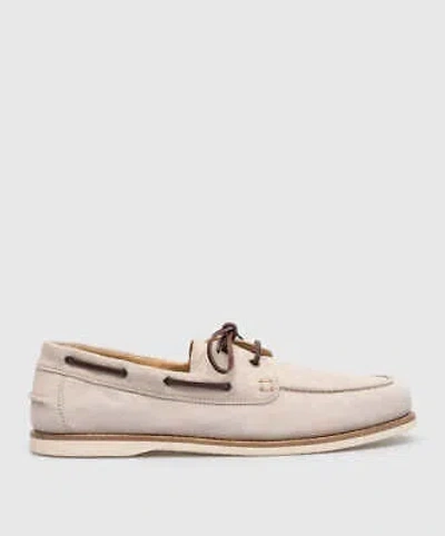 Pre-owned Brunello Cucinelli Men's Suede Boat Shoes In Beige