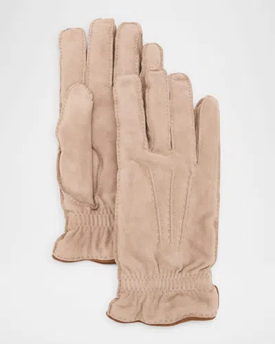 Brunello Cucinelli Men's Suede Cashmere-lined Gloves In Neutral