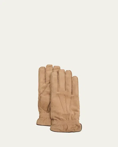 Brunello Cucinelli Men's Suede Cashmere-lined Riding Gloves In Brown
