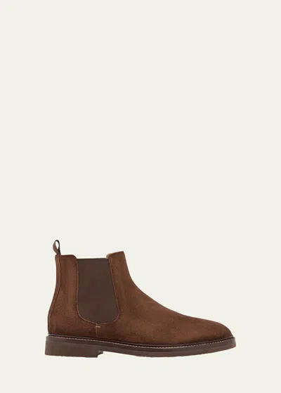 Brunello Cucinelli Men's Suede Chelsea Ankle Boots In Chestnut