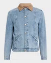 Brunello Cucinelli Slim-fit Suede-trimmed Denim Jacket In Blue