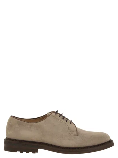Brunello Cucinelli Men Suede Derby In Cream