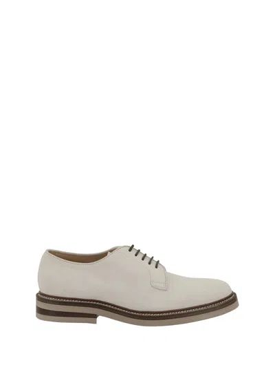 Brunello Cucinelli Men Suede Derby Lace-up Shoes In White