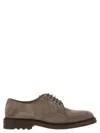 Brunello Cucinelli Suede Lace-up Brogues Stacked Heel In Neutral