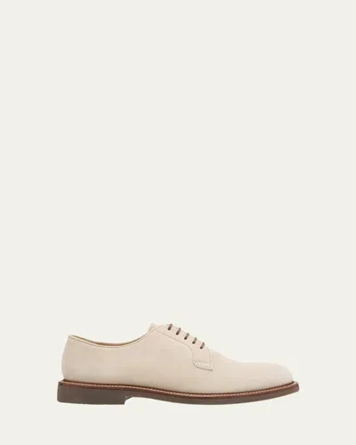 Brunello Cucinelli Men's Suede Derby Shoes In Beige