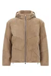 Brunello Cucinelli Suede Down Jacket Puffer Jackets Beige In Brown