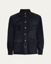 Brunello Cucinelli Suede Leather Shirt Jacket In Navy
