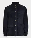 Brunello Cucinelli Suede Leather Shirt Jacket In Navy