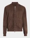 Brunello Cucinelli Men's Suede Full-zip Bomber Jacket In Brown