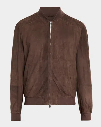 Brunello Cucinelli Men's Suede Full-zip Bomber Jacket In Brown