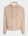 Brunello Cucinelli Men's Suede Full-zip Jacket With Chest Zips In Neutral