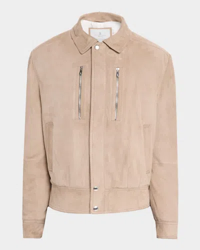 Brunello Cucinelli Men's Suede Full-zip Jacket With Chest Zips In Neutral