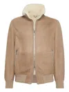 Brunello Cucinelli Bomber Jacket With Shearling Collar And Ribbed Finish In Brown
