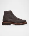 Brunello Cucinelli Suede And Corduroy Lace-up Boots In Anthracite