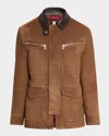 Brunello Cucinelli Men's Suede Leather-collar Full-zip Car Coat In Brown