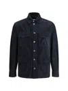 Brunello Cucinelli Men Suede Leather Shirt Jacket In Blue