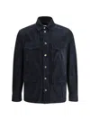 Brunello Cucinelli Men Suede Leather Shirt Jacket In Blue