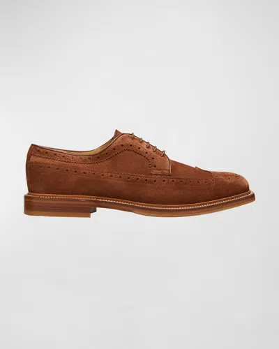 Brunello Cucinelli Men's Suede-leather Wingtip Derby Shoes In Brown