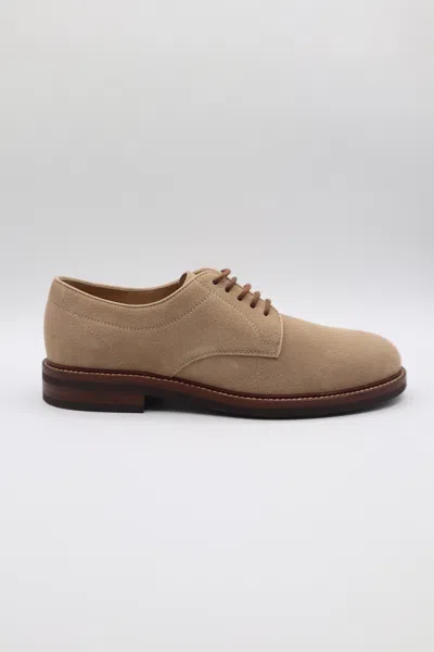 Brunello Cucinelli Suede Derby Shoes In Brown