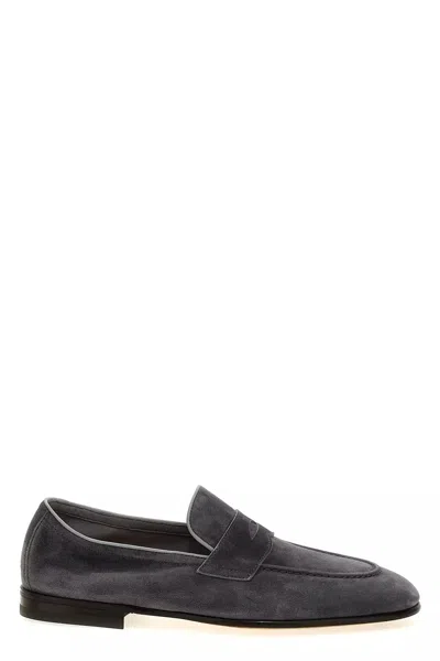 Brunello Cucinelli Men Suede Loafers In Gray