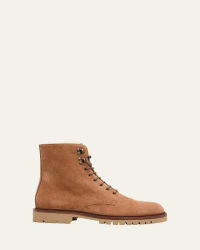 Brunello Cucinelli Men's Suede Lug-sole Lace-up Boots In Brown
