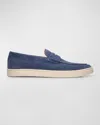 Brunello Cucinelli Men's Suede Moccasin Penny Loafers In Zaffiro