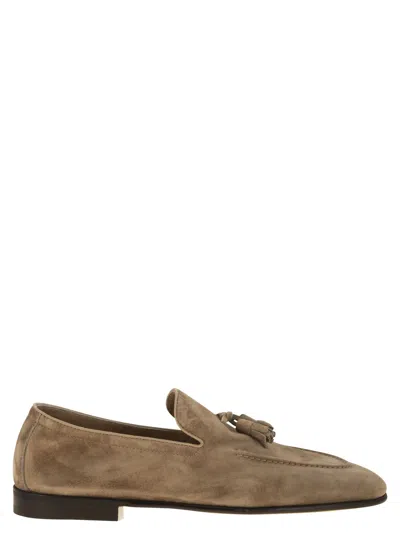 Brunello Cucinelli Men Suede Moccasins With Tassels In Brown