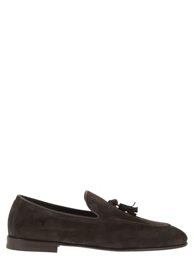 Brunello Cucinelli Men Suede Moccasins With Tassels In Black