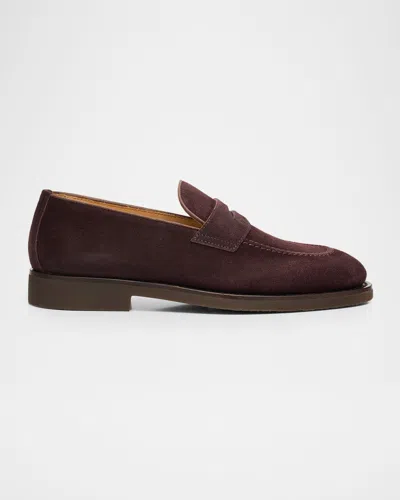 Brunello Cucinelli Men's Suede Penny Loafers In Brown
