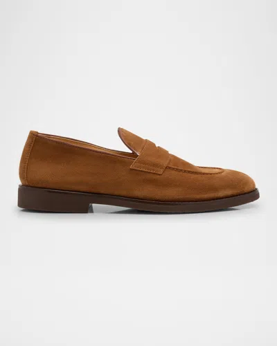 Brunello Cucinelli Men's Suede Penny Loafers In Buckwheat