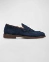 Brunello Cucinelli Leather-trimmed Suede Penny Loafers In Dark Blue