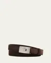 Brunello Cucinelli Men's Suede Rectangle-buckle Belt In Brown