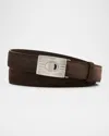 Brunello Cucinelli Men's Suede Rectangle-buckle Belt In Brown