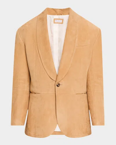 Brunello Cucinelli Men's Suede Shawl-collar Dinner Jacket In Tan