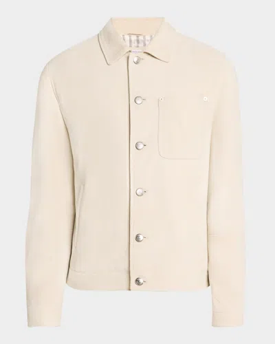 Brunello Cucinelli Men's Suede Shirt Jacket In Limestone
