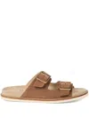 Brunello Cucinelli Men's Beige Suede Leather Sandals With Decorative Buckle Detail