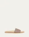 Brunello Cucinelli Suede Slide With Logo Print In Grey