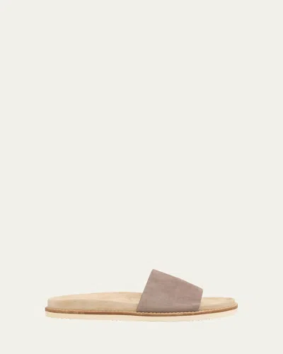 BRUNELLO CUCINELLI MEN'S SUEDE SLIDE SANDALS