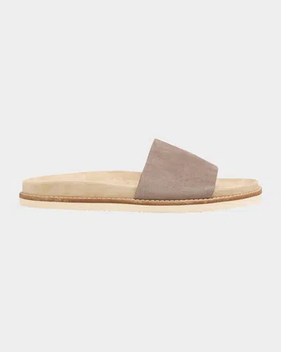 BRUNELLO CUCINELLI MEN'S SUEDE SLIDE SANDALS