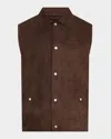 Brunello Cucinelli Men's Suede Snap-front Vest In Brown