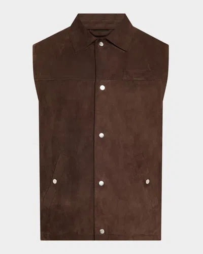 Brunello Cucinelli Men's Suede Snap-front Vest In Brown