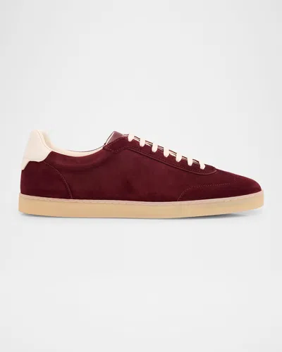 Brunello Cucinelli Low Top Suede Finish Rubber Sole Sneakers In Burgundy