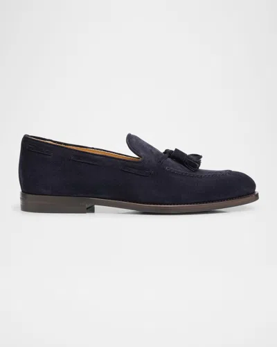 Brunello Cucinelli Men's Suede Tassel Loafers In Blue