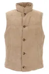 Brunello Cucinelli Suede Vest With Goose Down Padding In Neutral