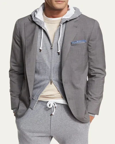 Brunello Cucinelli Men's Super 150s Lightweight Wool And Silk Blazer In Grey