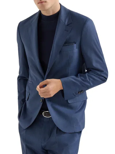 Brunello Cucinelli Men's Super 150s Virgin Wool Prince Of Wales Jacket In Blue